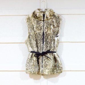 EXPRESS Vintage Genuine Rabbit Fur Vest with Leather Belt | Size M